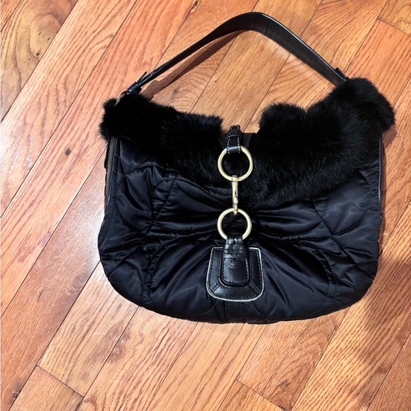 Coach Ski Hobo Quilted Purse with Rabbit Fur Trim Y2K - Picture 1 of 11
